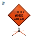 Roll Up Sign & Stand - 36 Inch Reflective Utility Work Ahead Roll Up Traffic Sign